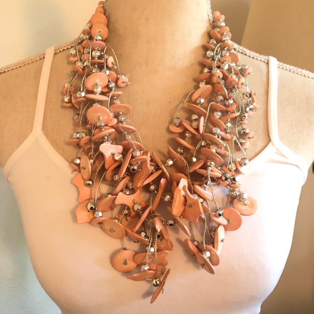 Vintage blush disc multi strand cluster necklace